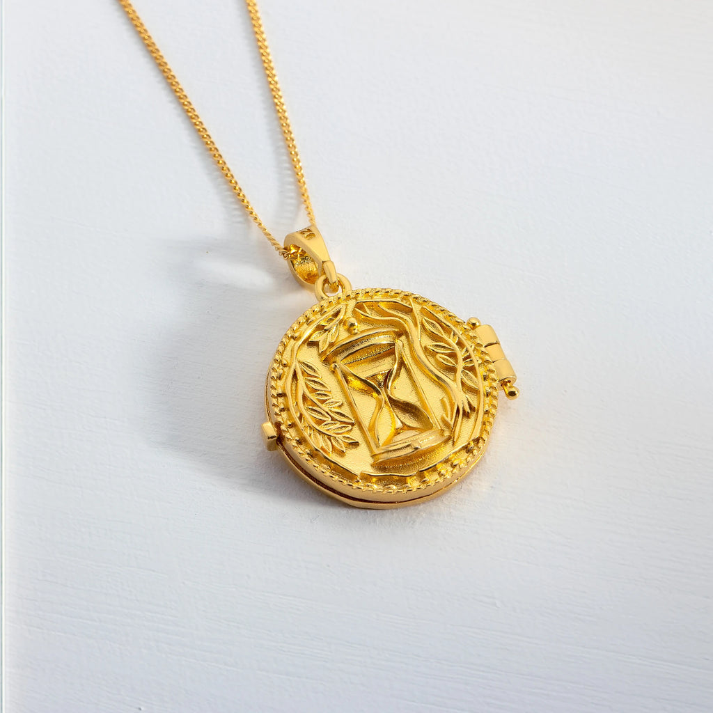 Past and Future Necklace – Gold-Plated Silver with Hourglass and Open Door Motifs Necklace LUNARITY GARAGE