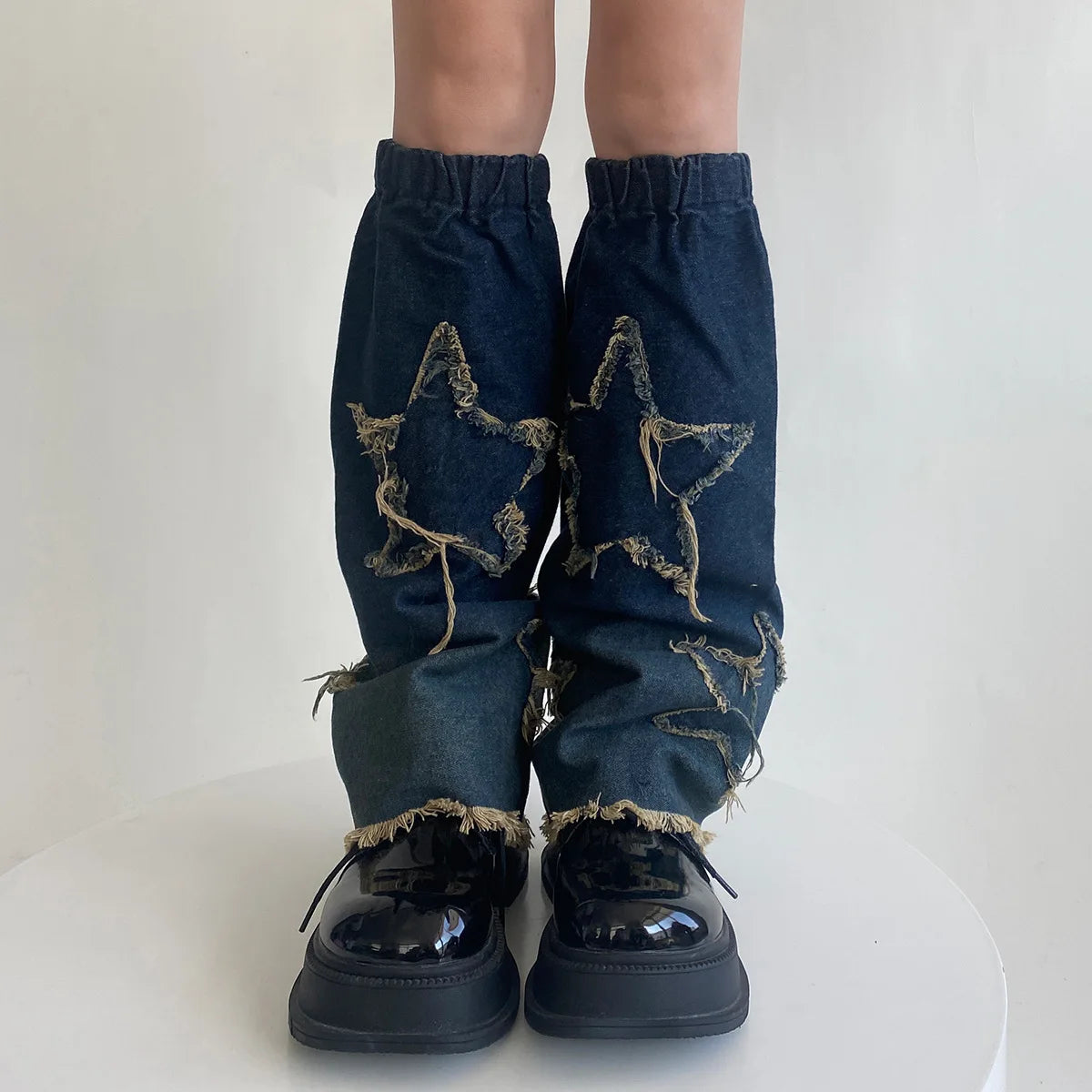 Y2K Cross Harajuku Star Strap Denim Leg Warmers Leg Warmers Lunarity Garage Blue Star One Size