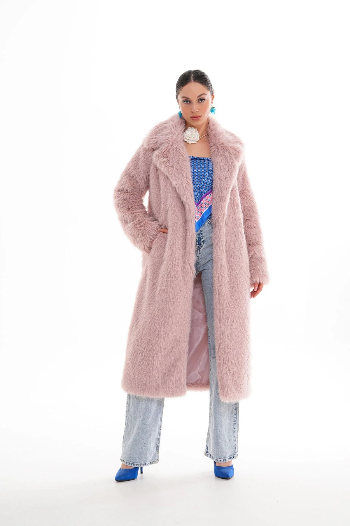 Long Faux Fur Coat – Soft Blush Pink faux fur coat LUNARITY GARAGE