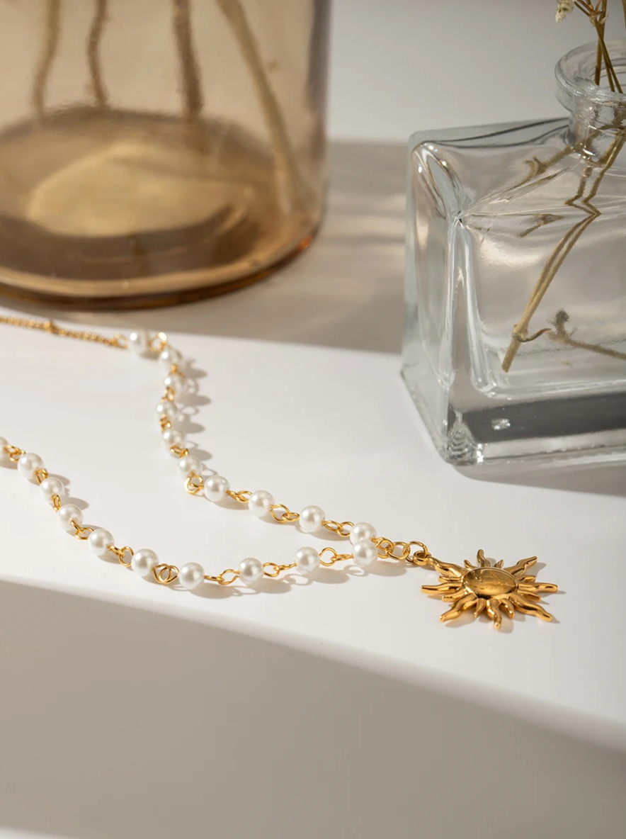 Pearl Chain Sun Pendant Necklace necklaces LUNARITY GARAGE