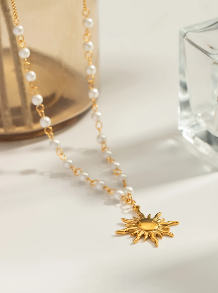 Pearl Chain Sun Pendant Necklace necklaces LUNARITY GARAGE