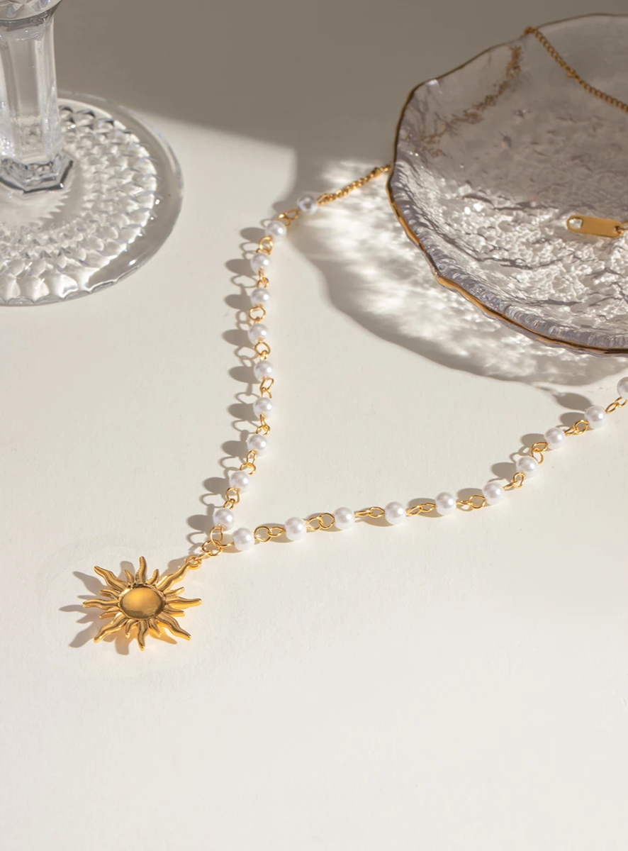 Pearl Chain Sun Pendant Necklace necklaces LUNARITY GARAGE
