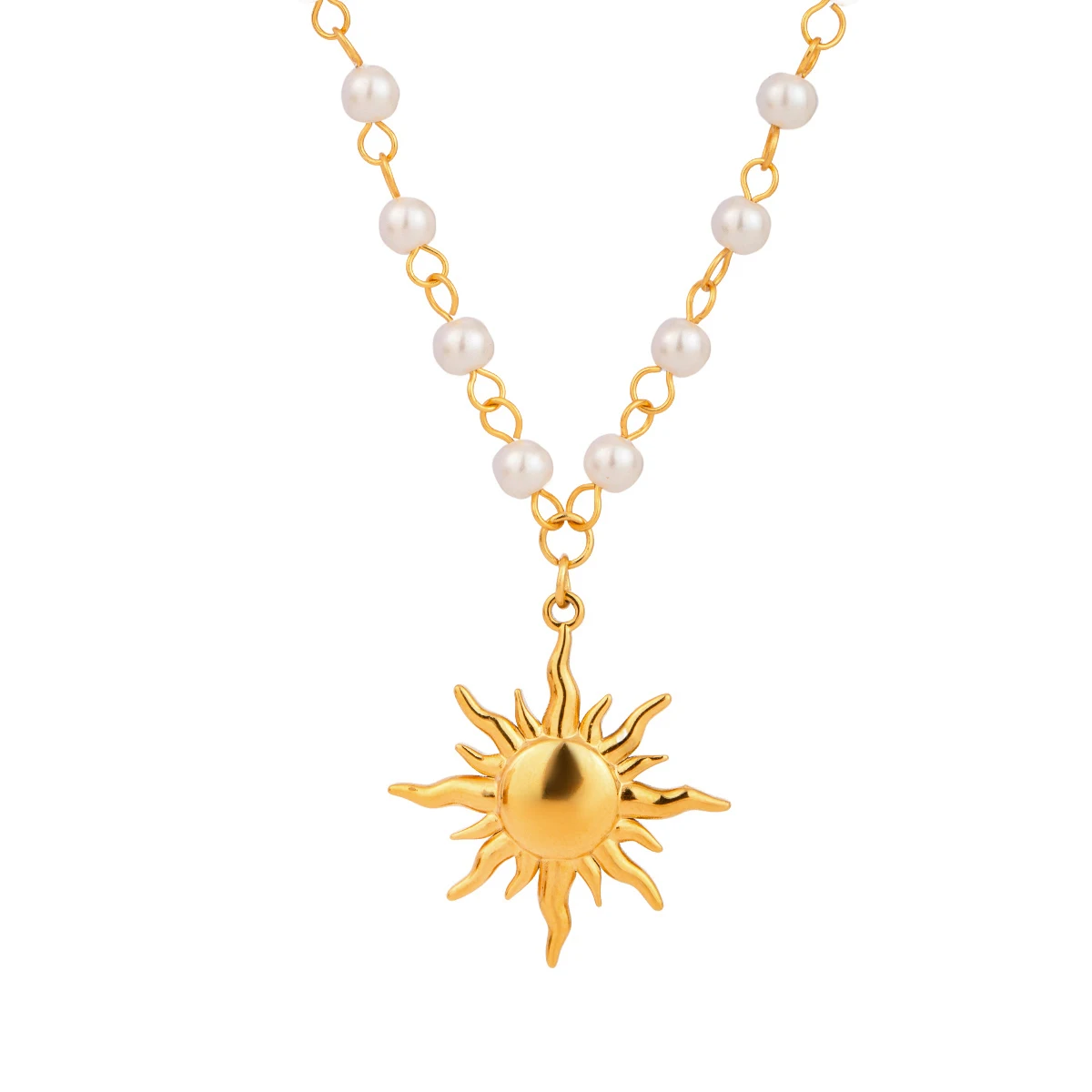 Pearl Chain Sun Pendant Necklace necklaces LUNARITY GARAGE