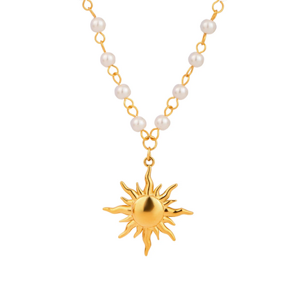 Pearl Chain Sun Pendant Necklace necklaces LUNARITY GARAGE   