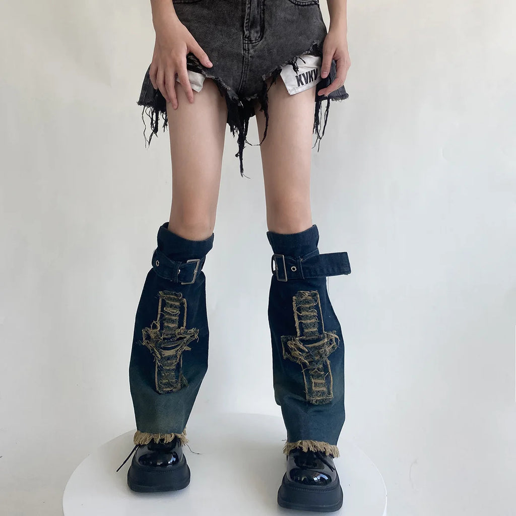 Y2K Cross Harajuku Star Strap Denim Leg Warmers – LUNARITY