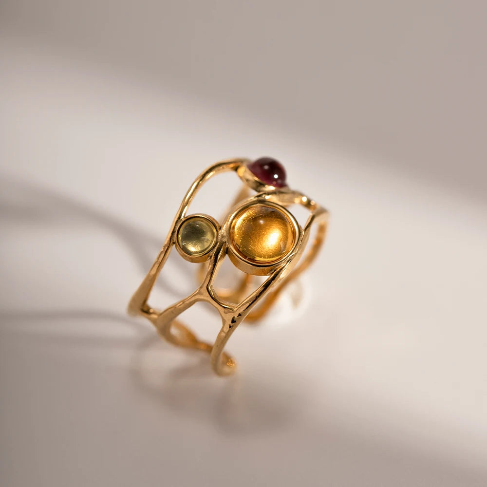 Retro Mesh Open Ring with Resin Diamond Inlay ring LUNARITY GARAGE   