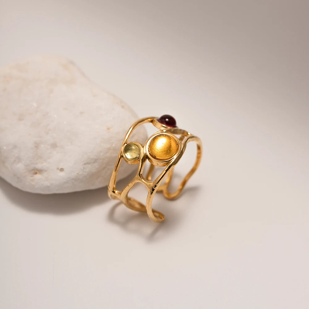 Retro Mesh Open Ring with Resin Diamond Inlay ring LUNARITY GARAGE   