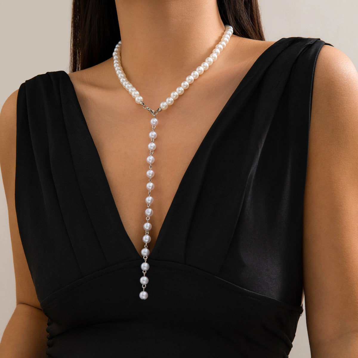 Retro Round Beads Chain Beaded Simple Tassel Long Necklace necklaces LUNARITY GARAGE White 6201