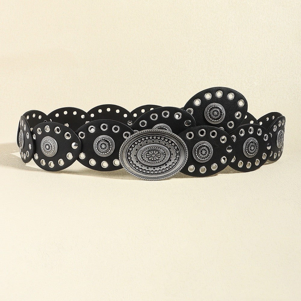 Retro Aesthetic Double Buckle Women Belt Vintage Belt LUNARITY GARAGE Antique Silver Black 106cm