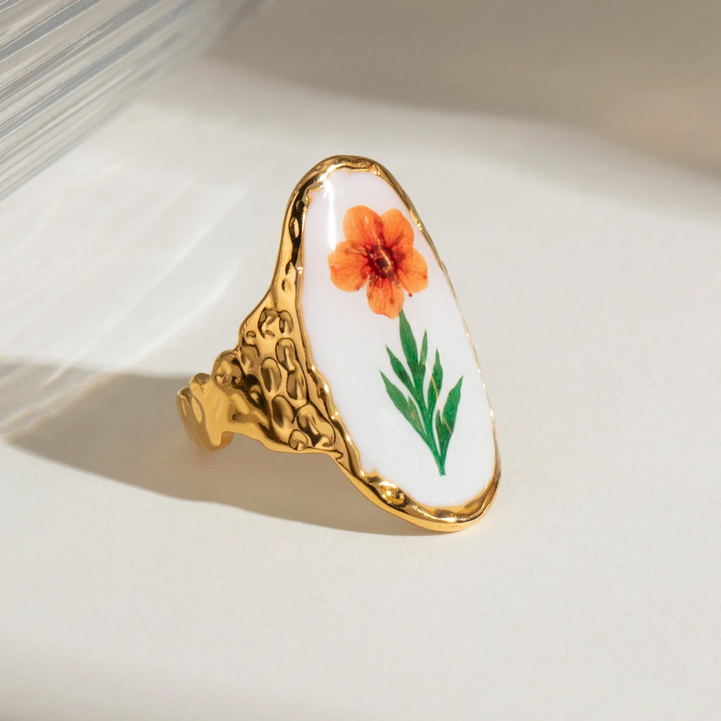 White Drip Oil Green Dried Flower Open Ring ring LUNARITY GARAGE   