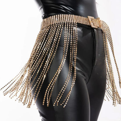 Glitter Crystal Tassel Mini Skirt Rhinestone Chain Belt Belt Lunarity Garage   