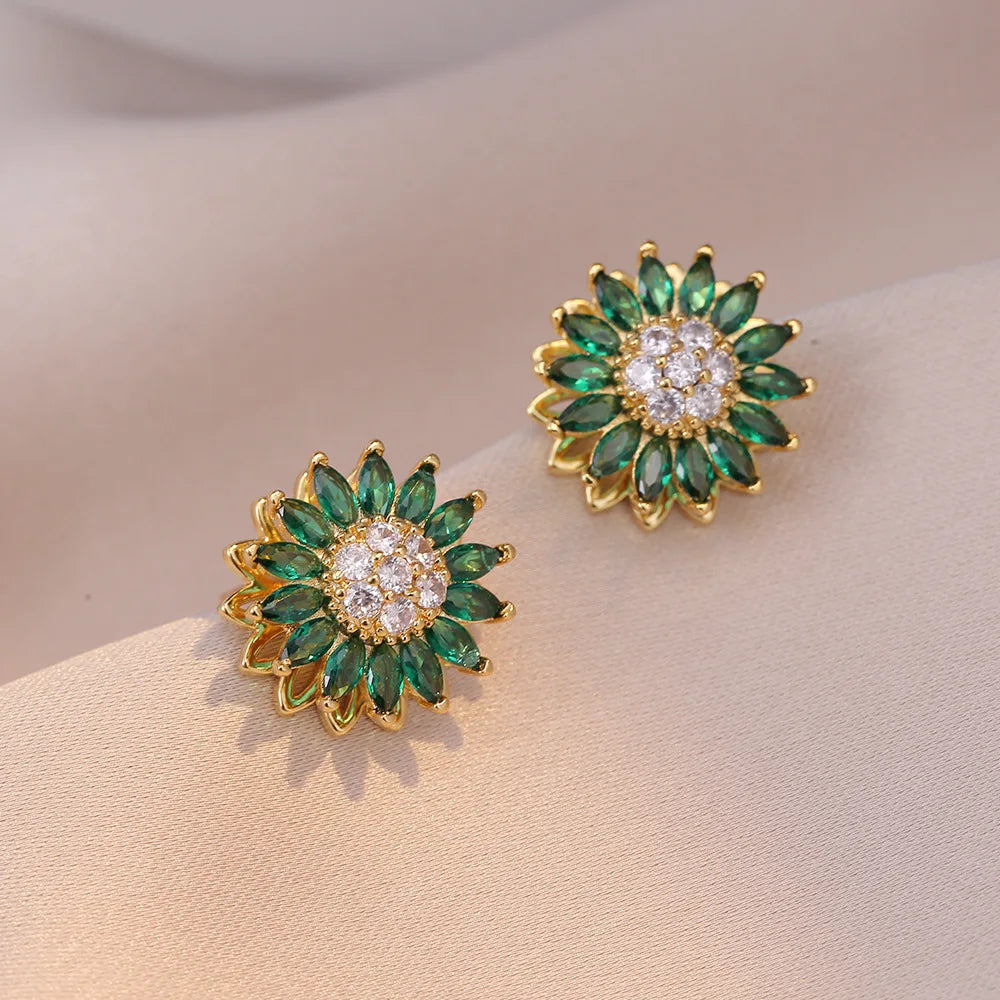 Rotating Green Stone Sunflower Jewelry Set Jewelry Set Lunarity Garage