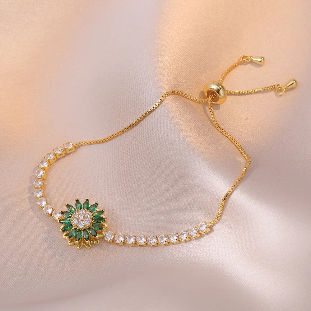 Rotating Green Stone Sunflower Jewelry Set Jewelry Set Lunarity Garage