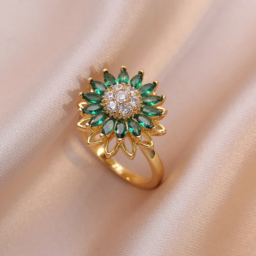 Rotating Green Stone Sunflower Jewelry Set Jewelry Set Lunarity Garage