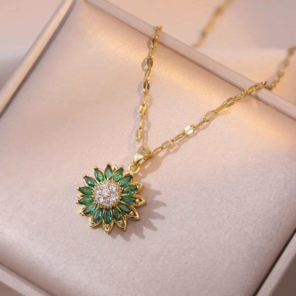 Rotating Green Stone Sunflower Jewelry Set Jewelry Set Lunarity Garage