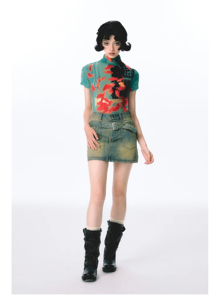 Women’s Tie-Dye Bodycon Crop Top – Short Sleeve Y2K Coquette Kawaii Aesthetic Tee Tshirt LUNARITY GARAGE
