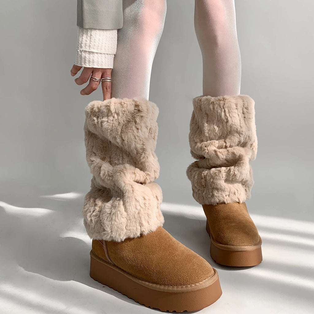 Winter Fluffy Faux Fur Boots Covers – Cozy Y2K Leg Warmers for Mid-Calf Warmth Leg Warmers LUNARITY GARAGE   