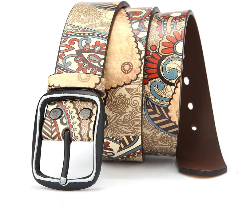 Luxury Genuine Leather Belt – Retro Printed Unisex Jeans Belt accesories Lunarity Garage Vintage 90cm