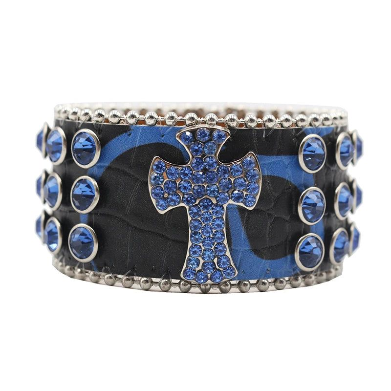 Punk Style Shiny Cross Rhinestone Bracelet Bracelets LUNARITY GARAGE HW-Blue