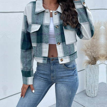 Vintage Plaid Short Jacket – Classic Y2K Streetwear Jackets Lunarity Garage Green S