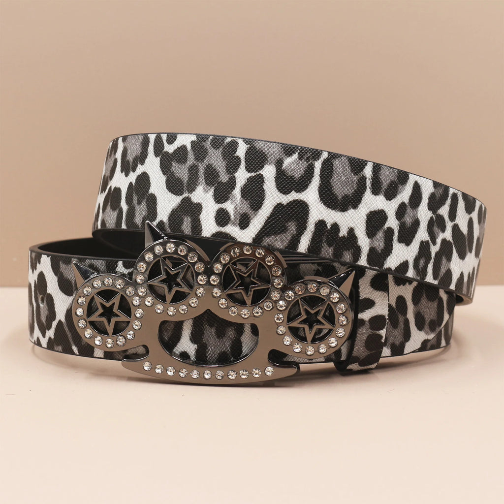 Leopard Print Rhinestone Y2K Belt - Hip Hop Western Shiny Waistband Belt LUNARITY GARAGE