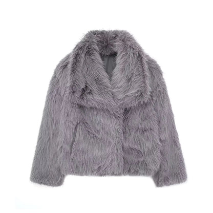 Vintage Cropped Faux Fur Jacket – Elegant Winter Style fur coat LUNARITY GARAGE Dark Grey L