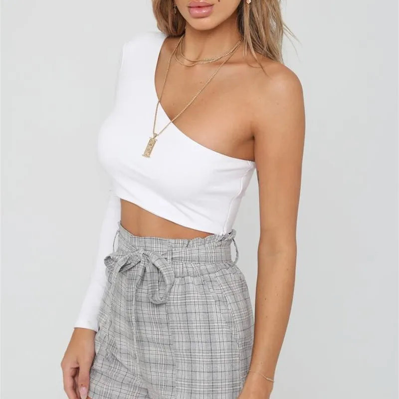 Sexy T-shirt Solid color top long sleeved off shoulder Women's sumer clothes women's luxury clothing tops for women cheap top LUNARITY GARAGE