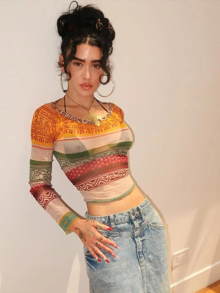 Sheer Mesh Stripe T-Shirt – Trendy & Beach-Ready Tops LUNARITY GARAGE