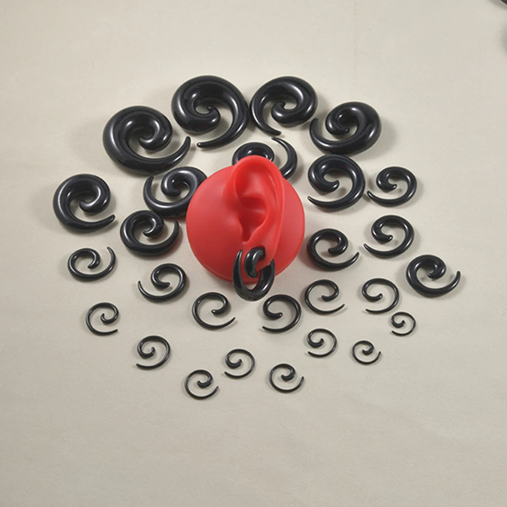 1Pair Acrylic Black Ear Spiral Expander Ear Plugs Spiral Ear-Piercing Stretcher Body Jewelry 1.2mm-24mm Piercing Jewelry Ear Piercings Lunarity Garage   