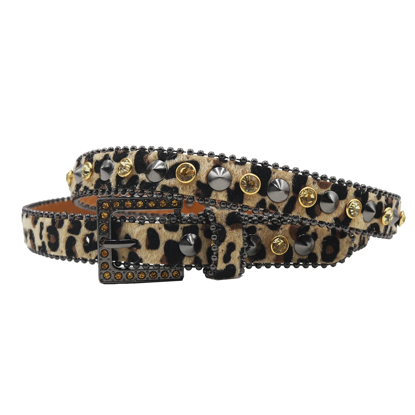 Women’s Rhinestone Leopard Belt – Western Crystal Square Buckle belt LUNARITY GARAGE BW-Gold 95CM