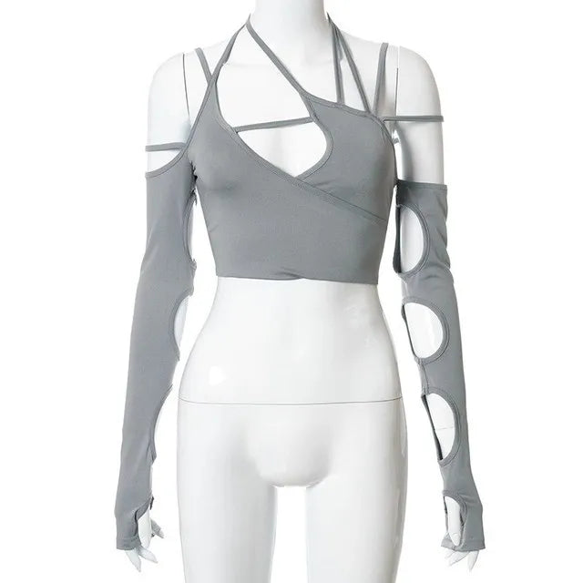 Y2K Sexy Hollow Out Long Sleeve Crop Top – Dark Street Style Camisole for Women crop top Lunarity Garage