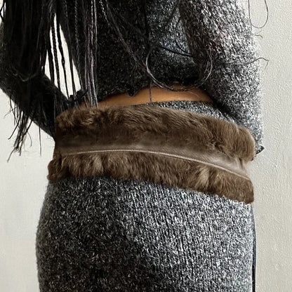 Winter Vintage Furry Patchwork Belt - PU Leather Decorative Waistband for Women Vintage Belt LUNARITY GARAGE