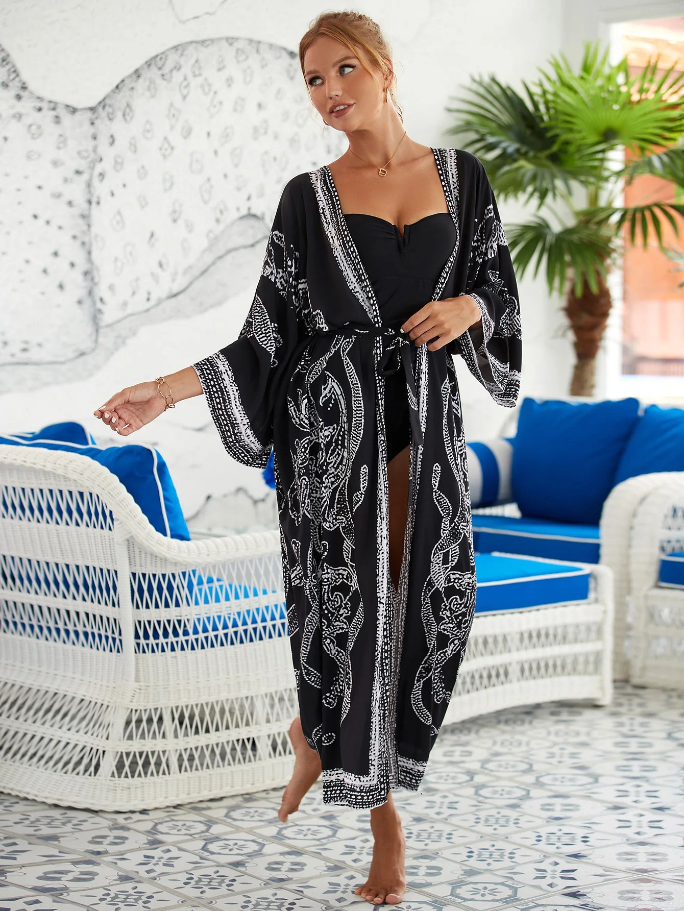 The Africa Printed Beach Kimono Cover-Up