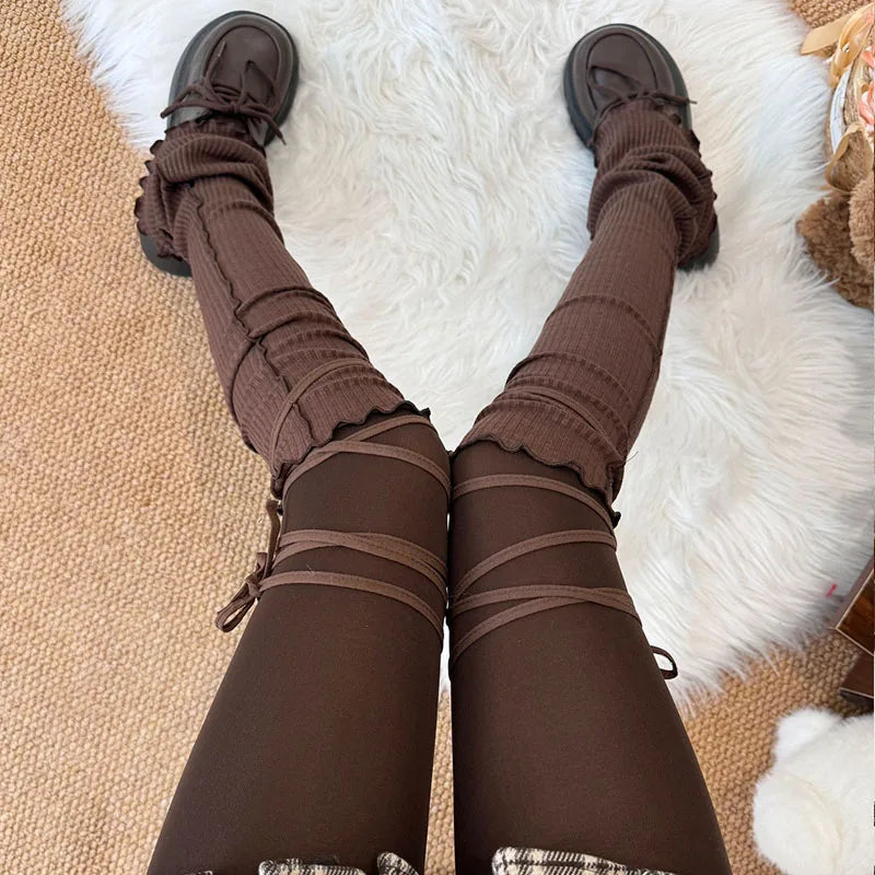 Women's Punk DIY Strappy Knee-High Ballet Socks – Y2K Lolita Gothic Japanese JK Mid Tube Stockings Leg Warmers LUNARITY GARAGE