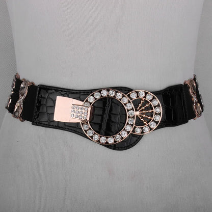 Crystal Rhinestone Elastic Waist Belt - Handmade Decorative Wide Belt for Dress & Coat Belt LUNARITY GARAGE Black 75cm