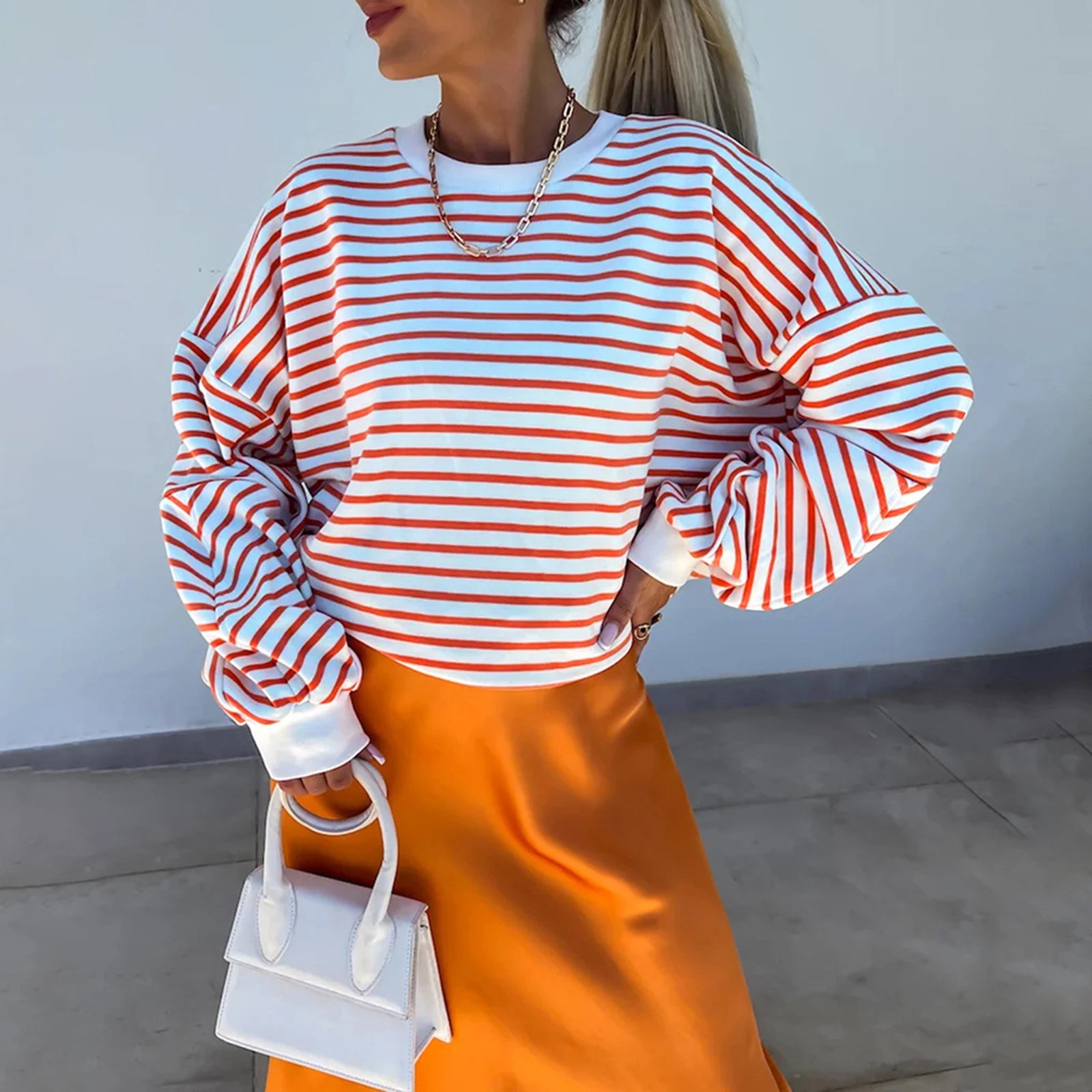 Striped Print Crew Neck Sweatshirt – Casual Long Sleeve Pullover for Fall & Winter Streetwear Sweaters LUNARITY GARAGE