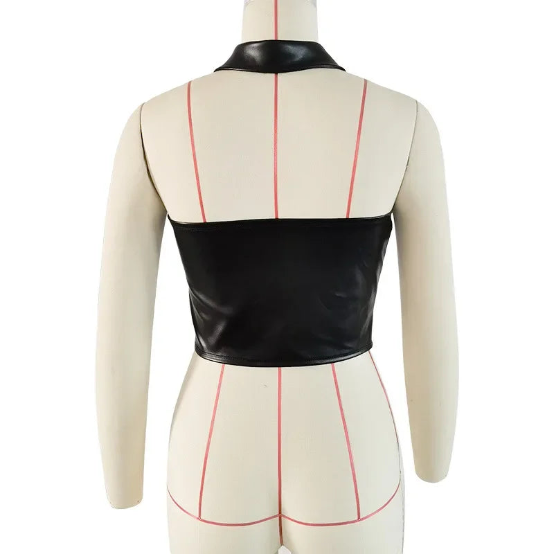 Sexy PU Imitation Leather Tank Top – Bold, Backless Cross Bandage Crop Top Tank top Lunarity Garage