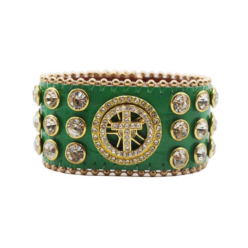Western Rhinestone Spinner Bracelet Bracelets LUNARITY GARAGE Cross-Green