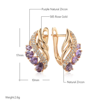 Purple Water Drop Natural Zircon Earrings for Women Luxury 585 Rose Gold Fashion Jewelry Unique Daily Drop Earrings ring LUNARITY GARAGE   