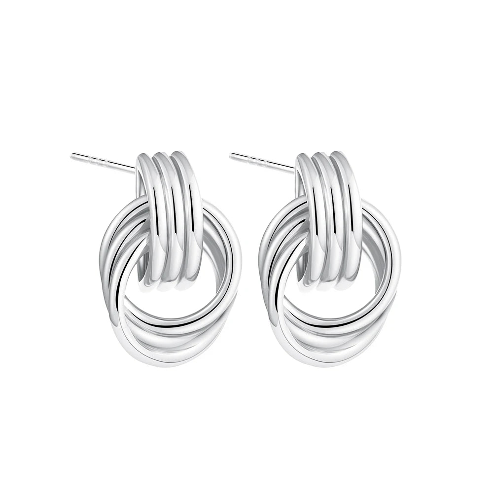 Vintage Three Layers Mini Knot Stud Earrings for Women Gold Plated Twisted Small Circle Stainless Steel Earring Punk Jewelry Earrings Lunarity Garage Silver