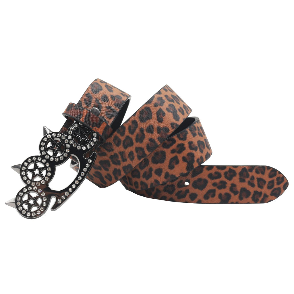 Leopard Print Trendy Rhinestone Belt – Elegant Shiny CAT Design (3.8cm) belt LUNARITY GARAGE