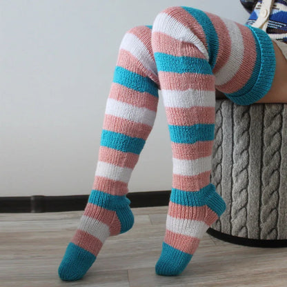 Women's Wool Knee Socks & Leg Warmers – Cozy Striped Knit for Y2K & Cosplay Styles Socks Lunarity Garage