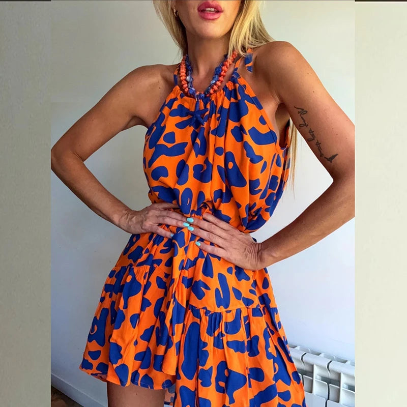 Blossom in Style: The Sexy Halter Floral Print Mini Dress Dress LUNARITY GARAGE