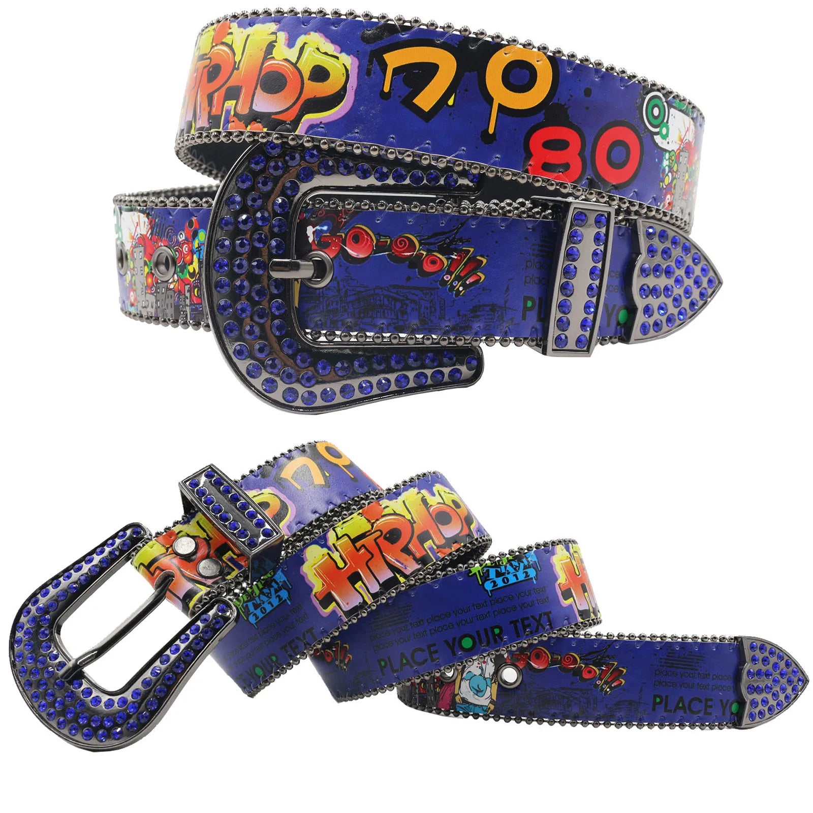 Punk Black Rhinestone Belt – Y2K Western Cowboy Designer Belt belt LUNARITY GARAGE Girl-Blue 105CM