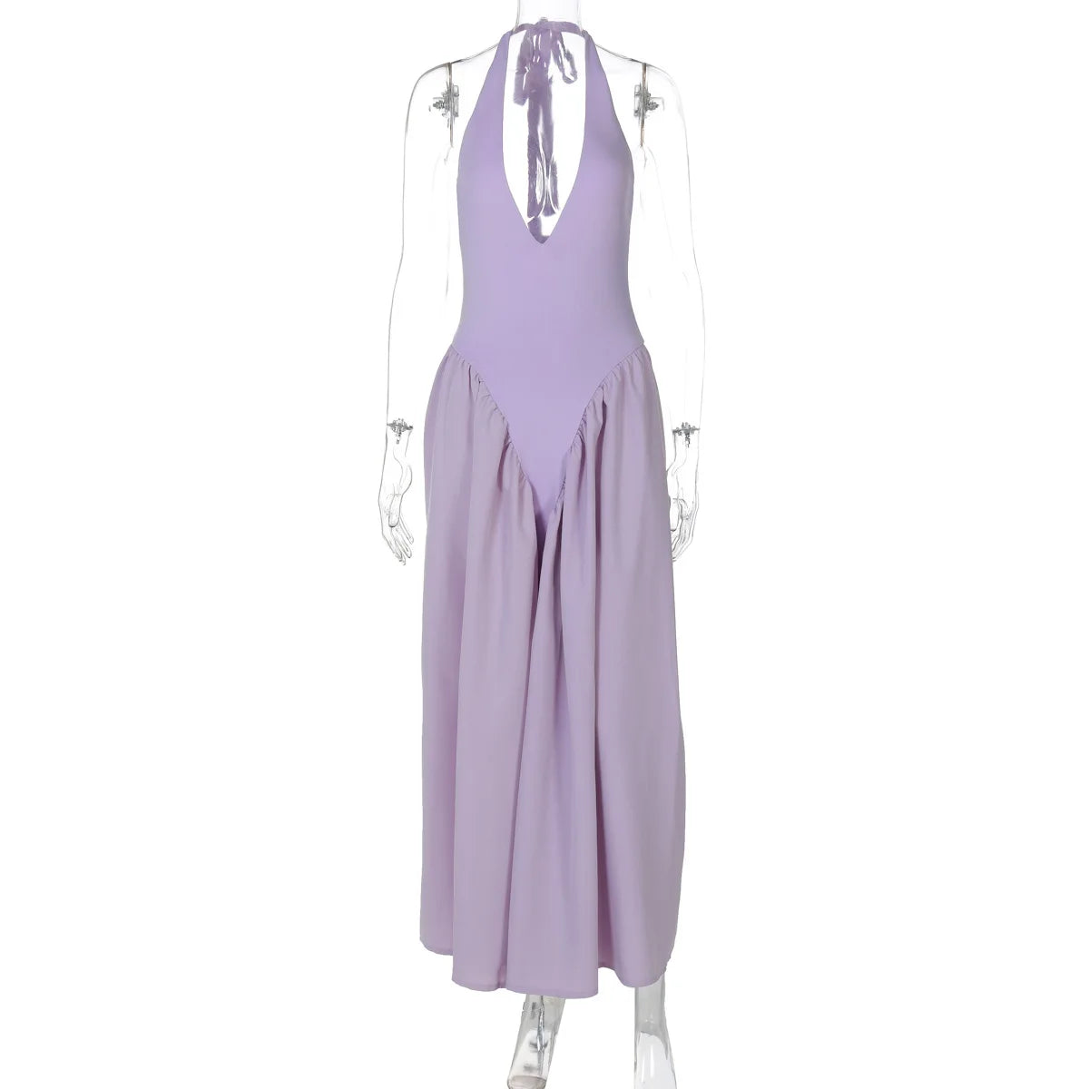 Backless Deep V Spliced Long Dress | Summer Women's Sexy Party & Halter Fashion Slim White Sleeveless Dress Dress LUNARITY GARAGE Purple S