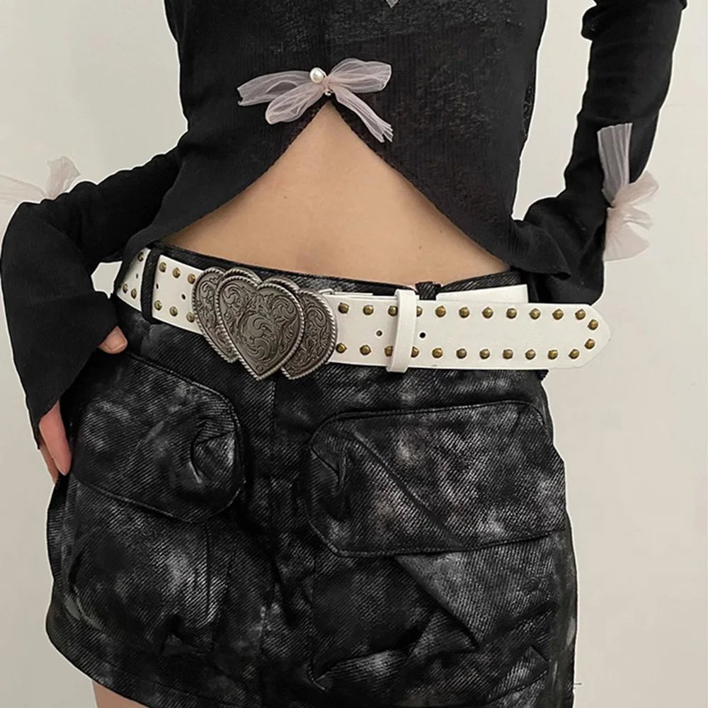 Gothic Punk Y2K Leather Belt - Metal Buckle Designer Waist Strap for Women & Men Belt LUNARITY GARAGE