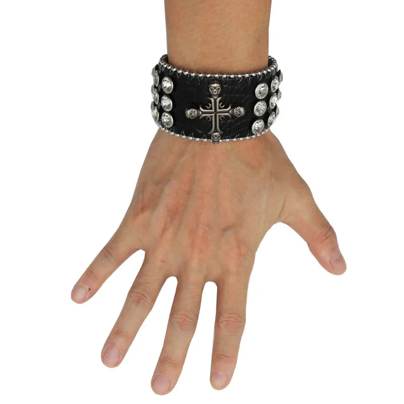 Exquisite Crystal Rhinestone Skull Cross Bracelet – PU Leather Party Jewelry Bracelets LUNARITY GARAGE
