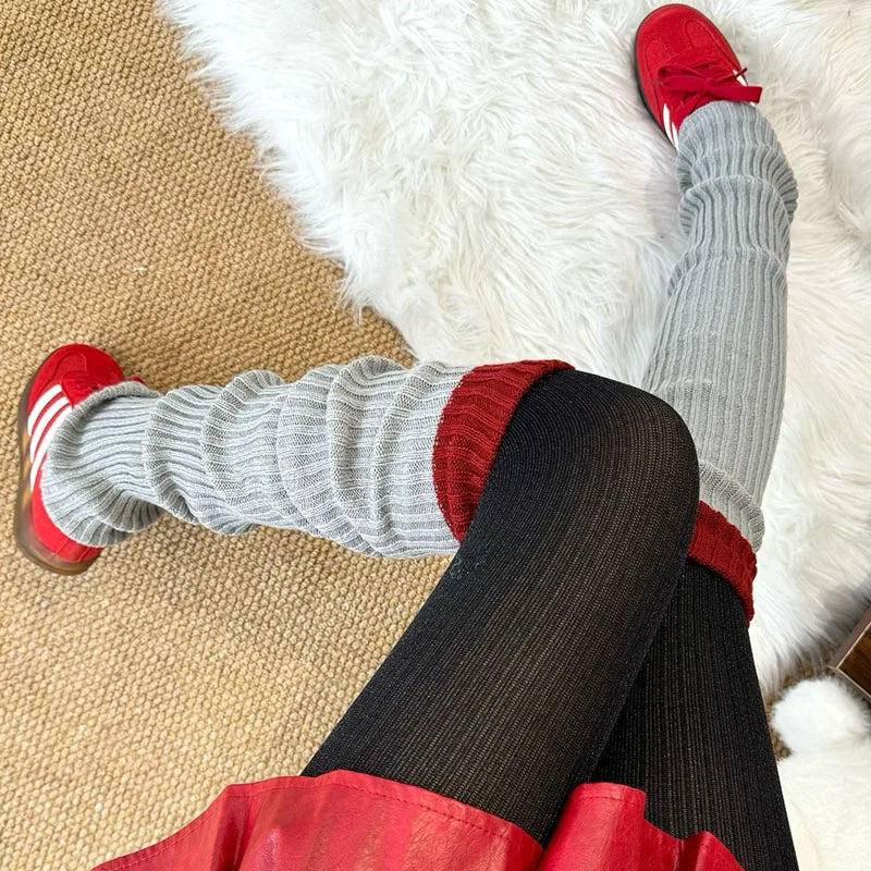 Vintage Angola Red Knee-High Socks – Gothic Stacked Leg Warmers for Winter Leg Warmers LUNARITY GARAGE