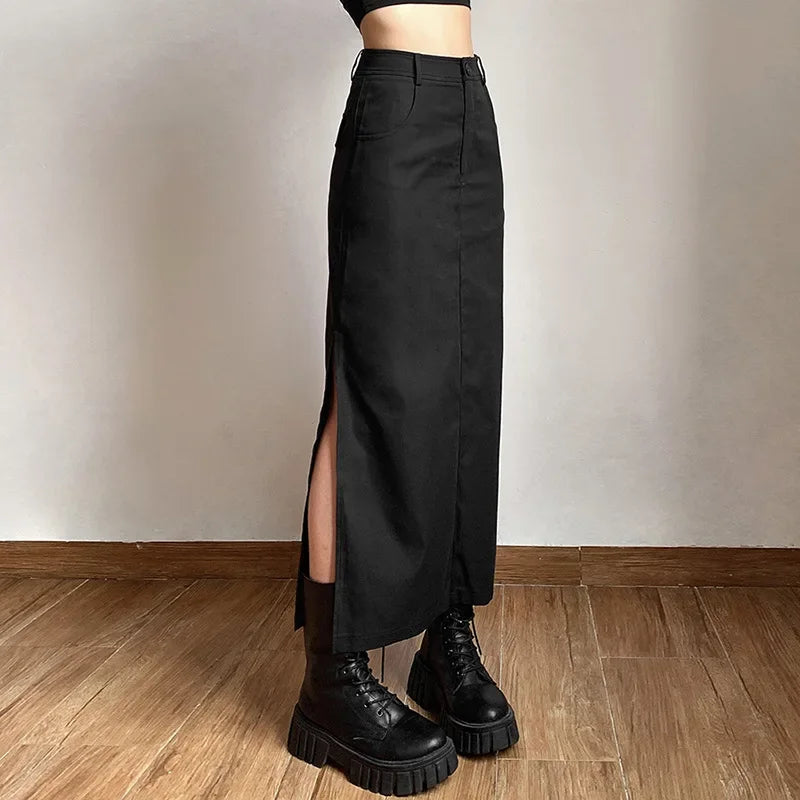 Gothic Punk High Waist Midi Skirt – Edgy & Chic Skirts LUNARITY GARAGE
