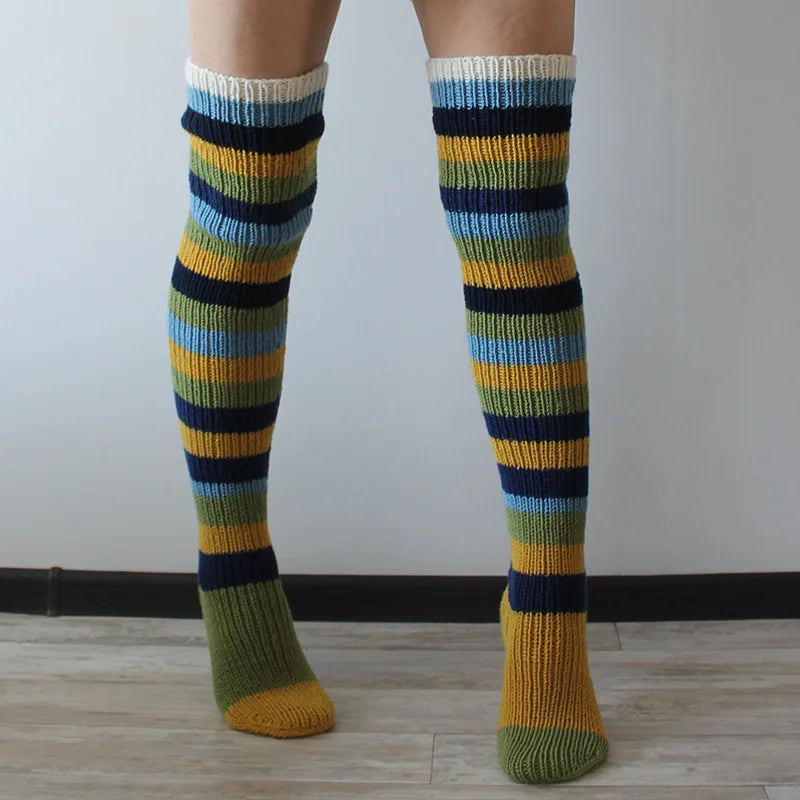 Women's Wool Knee Socks & Leg Warmers – Cozy Striped Knit for Y2K & Cosplay Styles Socks Lunarity Garage Yellow One Size